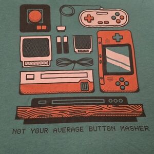 L 10/12 Average Button Masher Old Navy Gaming Tee Teal Orange